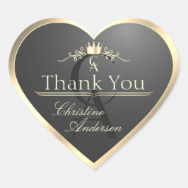 Antraciet en gouden rand monogram Schattig Dank je Hart Sticker