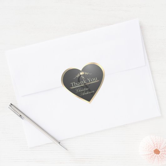 Antraciet en gouden rand monogram Schattig Dank je Hart Sticker (Envelop)