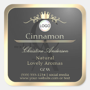 Antraciet Gouden Rand Logo Monogram Productlabel Vierkante Sticker