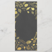 Antracietgrijs & gouden bloemenmenu voor de bruilo menu (Achterkant)