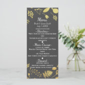 Antracietgrijs & gouden bloemenmenu voor de bruilo menu (Staand voorkant)