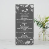 Antracietgrijs & Zilveren Bloemen Bruiloftsmenu Ka Menu (Staand voorkant)