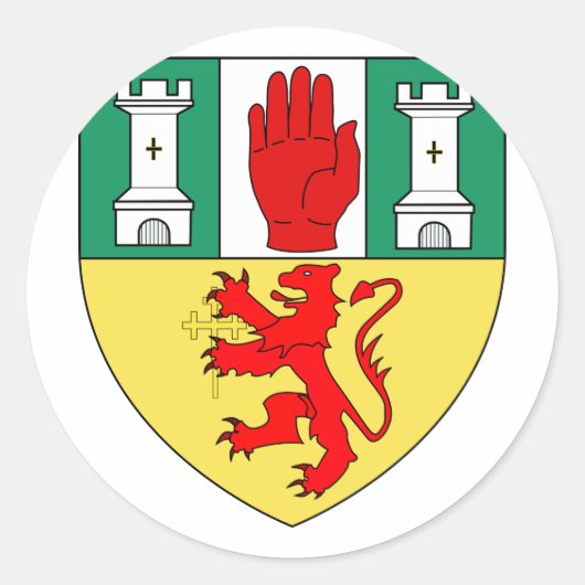 Antrim arms, Ierland Ronde Sticker (Voorkant)