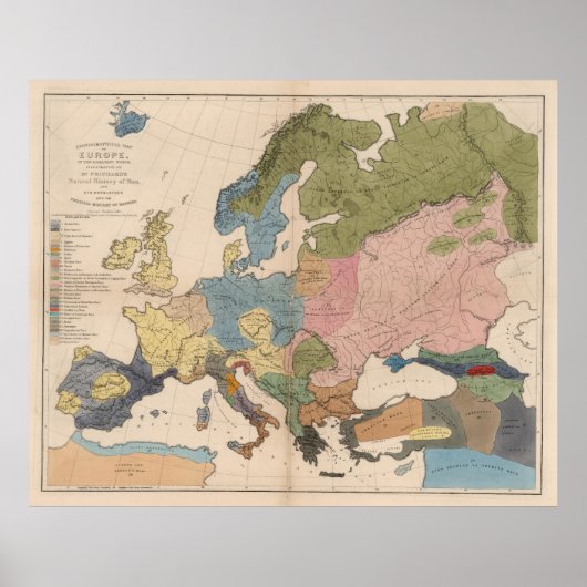  antropologische kaart van Europa (1861) Poster (Voorkant)