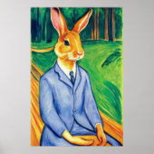 Antropomorf konijn in blauwe kleren | AI Art. Poster (Voorkant)