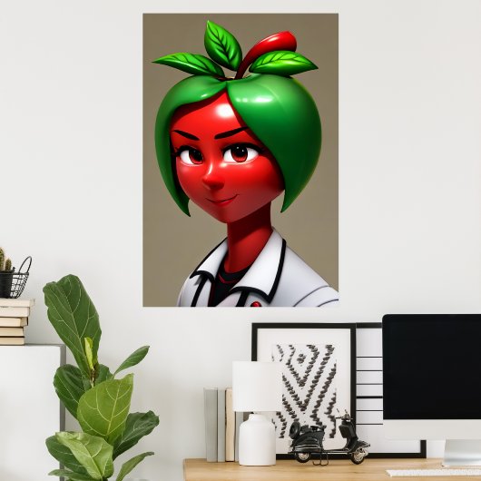 Antropomorfe appelvrouw | AI Art Poster (Thuiskantoor)