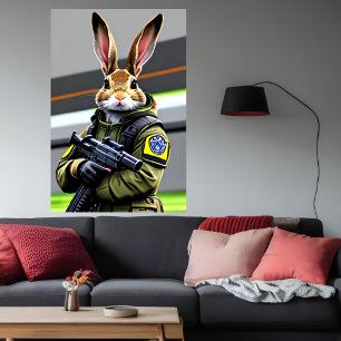 Antropomorfe coole konijnenSoldaat AI Art. Poster