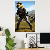 Antropomorfe coole lion Soldier | AI Art Poster (Thuiskantoor)