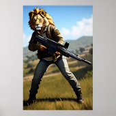 Antropomorfe coole lion Soldier | AI Art Poster (Voorkant)