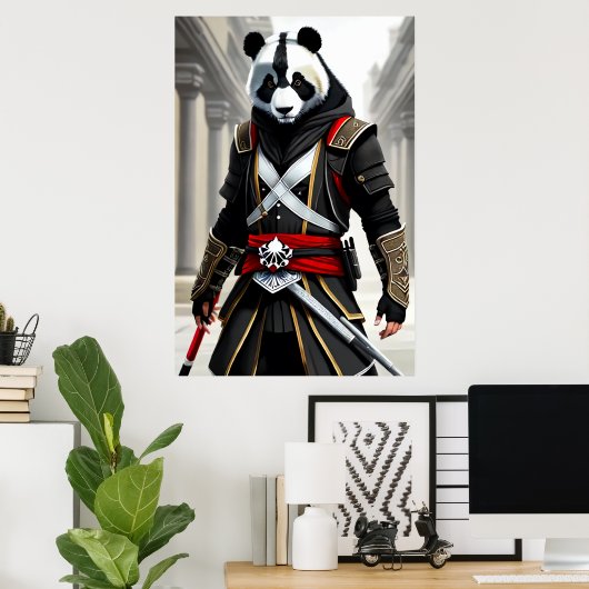 Antropomorfe coole Panda Assassin | AI Art. Poster (Thuiskantoor)