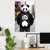Antropomorfe coole Panda in de stad | AI Art. Poster (Thuiskantoor)