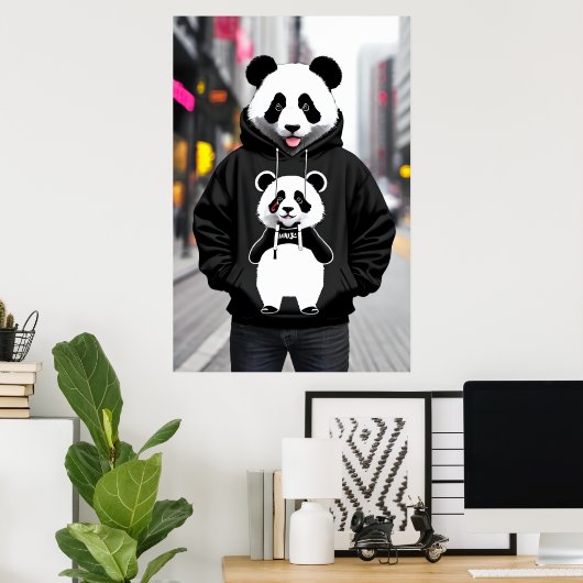 Antropomorfe coole Panda in de stad | AI Art. Poster (Thuiskantoor)