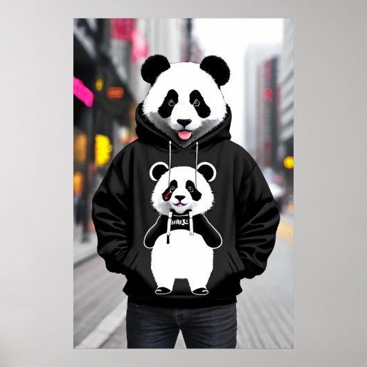 Antropomorfe coole Panda in de stad | AI Art. Poster (Voorkant)