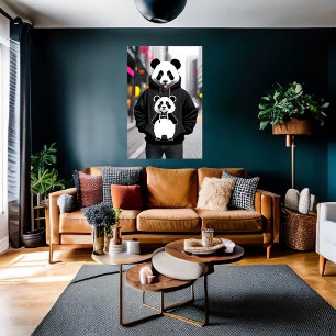 Antropomorfe coole Panda in de stad   AI Art. Poster