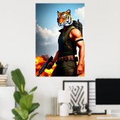Antropomorfe coole Tiger Soldier | AI Art Poster (Thuiskantoor)