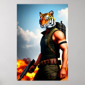 Antropomorfe coole Tiger Soldier | AI Art Poster (Voorkant)