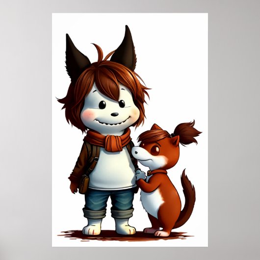 Antropomorfe hond en zijn huisdier | AI Art Poster (Voorkant)