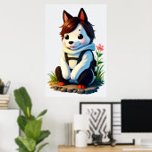 Antropomorfe hond met een bloem | AI Art Poster (Thuiskantoor)