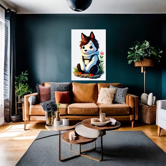 Antropomorfe hond met een bloem | AI Art Poster