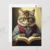Antropomorfe kat die een boek leest briefkaart (Voorkant / Achterkant)