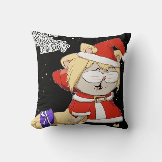 Antropomorfe kat in kerstkostuum met "PILK" B Kussen (Voorkant)