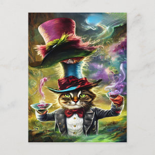 antropomorfe kat Mad Hatter Fantasy Fairytale Briefkaart