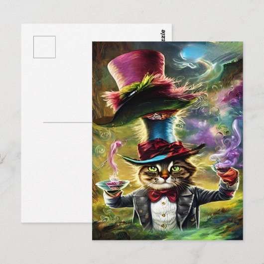 antropomorfe kat Mad Hatter Fantasy Fairytale Briefkaart (Voorkant / Achterkant)