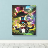 antropomorfe kat Mad Hatter Fantasy Fairytale Canvas Afdruk (Insitu (Houten vloer))