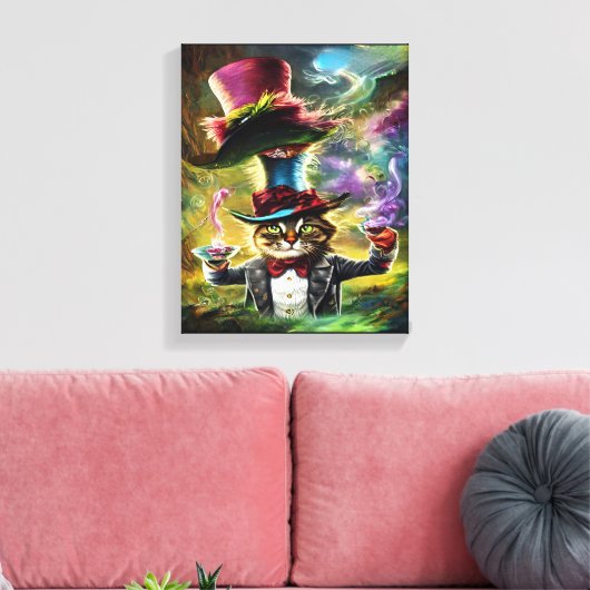antropomorfe kat Mad Hatter Fantasy Fairytale Canvas Afdruk (Insitu (Woonkamer))
