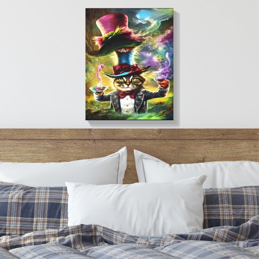 antropomorfe kat Mad Hatter Fantasy Fairytale Canvas Afdruk (Insitu (Slaapkamer))