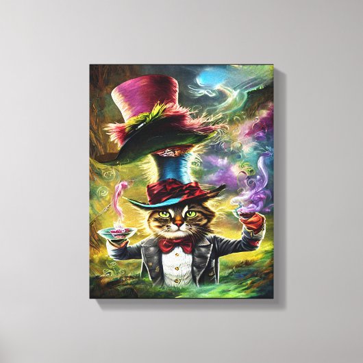 antropomorfe kat Mad Hatter Fantasy Fairytale Canvas Afdruk (Voorkant)