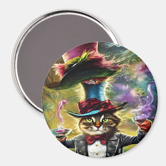 antropomorfe kat Mad Hatter Fantasy Fairytale Magneet (Voorkant / Achterkant)
