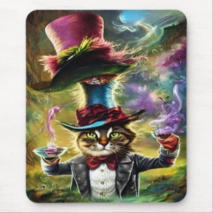 antropomorfe kat Mad Hatter Fantasy Fairytale Muismat