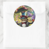 antropomorfe kat Mad Hatter Fantasy Fairytale Ronde Sticker (Tas)