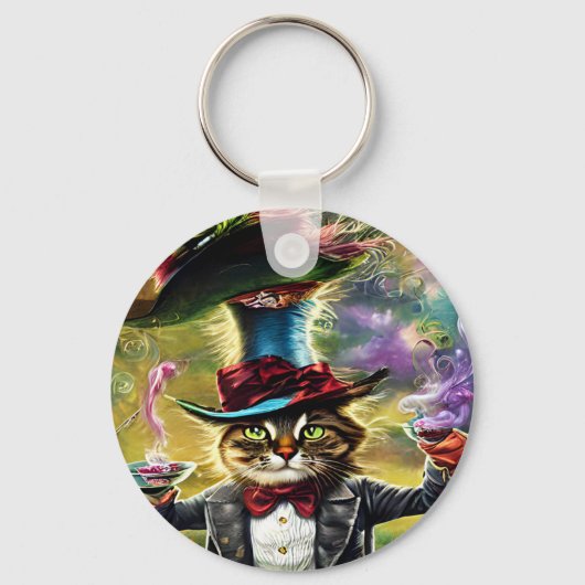 antropomorfe kat Mad Hatter Fantasy Fairytale Sleutelhanger (Voorkant)