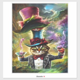 antropomorfe kat Mad Hatter Fantasy Fairytale Sticker
