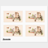 Antropomorfe kat spelen hoorn -  kunst rechthoekige sticker (Vel)