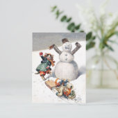 Antropomorfe katten spelen in de sneeuw briefkaart (Staand voorkant)