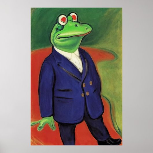 Antropomorfe kikker in blauw pak | AI Art. Poster (Voorkant)