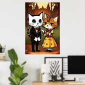 Antropomorfe man en vrouw kat | AI Art. Poster (Thuiskantoor)