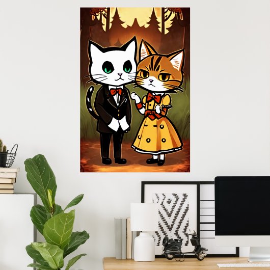 Antropomorfe man en vrouw kat | AI Art. Poster (Thuiskantoor)