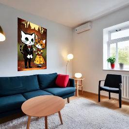 Antropomorfe man en vrouw kat | AI Art. Poster