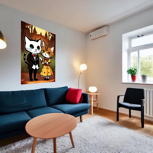 Antropomorfe man en vrouw kat | AI Art. Poster