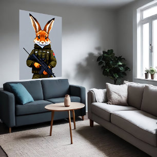 Antropomorfe rabbit fox Soldaat   AI Art. Poster