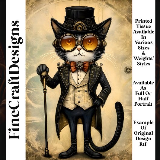 Antropomorfe Steampunk Chic Cat R1F Decoupage Tissuepapier