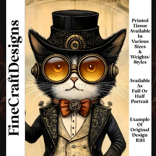 Antropomorfe Steampunk Chic Cat R1H Decoupage Tissuepapier