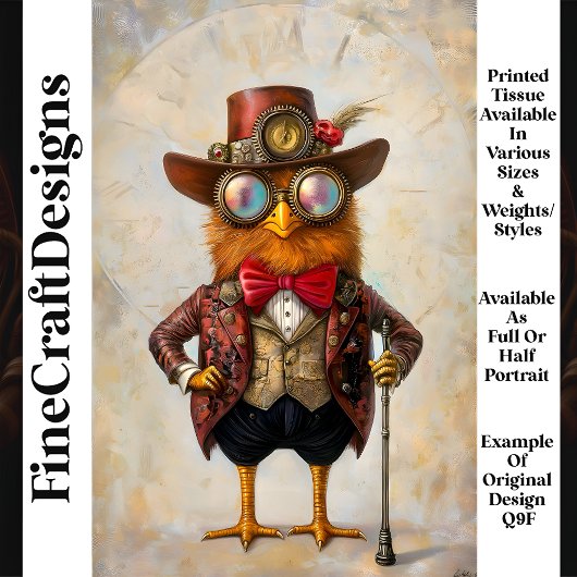 Antropomorfe Steampunk Chicken Q9F Decoupage Tissuepapier