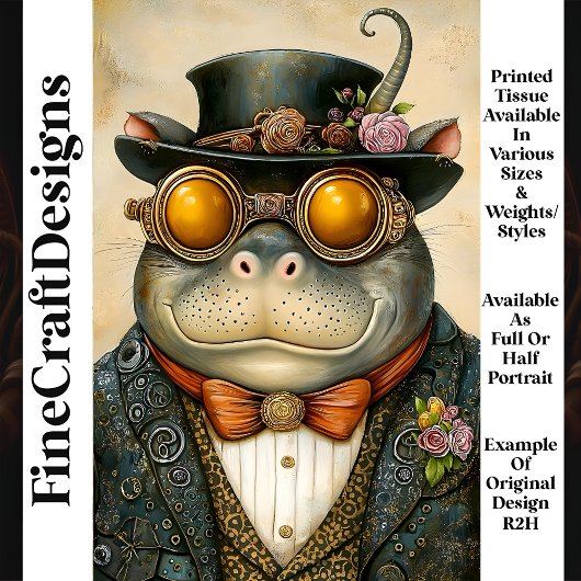 Antropomorfe Steampunk Hippo R2F Decoupage Tissuepapier
