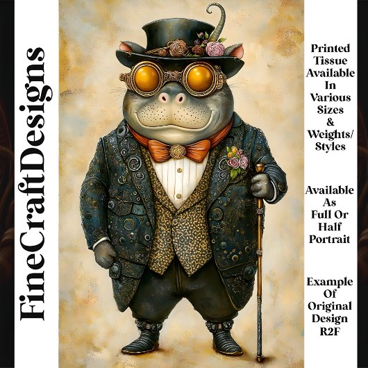 Antropomorfe Steampunk Nijlpaard R2F Découpage Tissuepapier