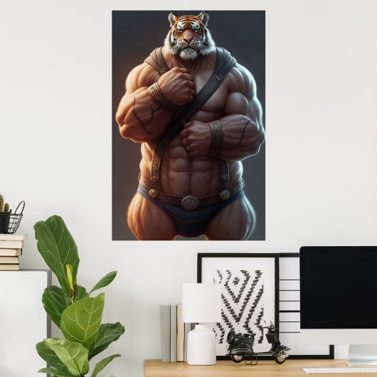 Antropomorfe tijger | Bodybuilder | Digitale kunst Poster (Thuiskantoor)